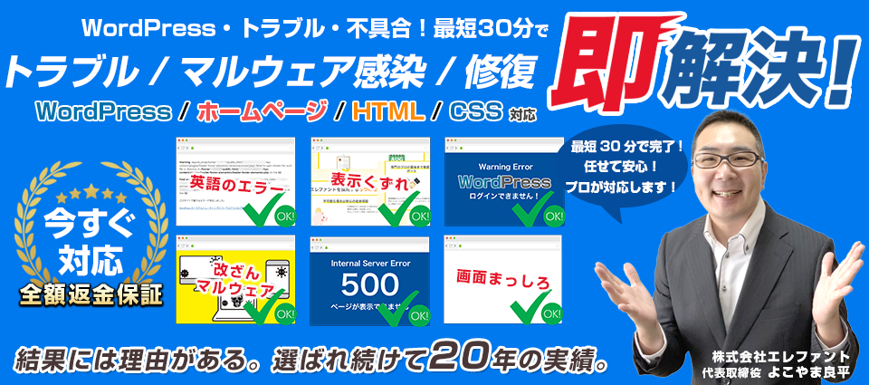 ワードプレス復旧、Wordpress不具合・修復からトラブル、マルウェア感染駆除を解決