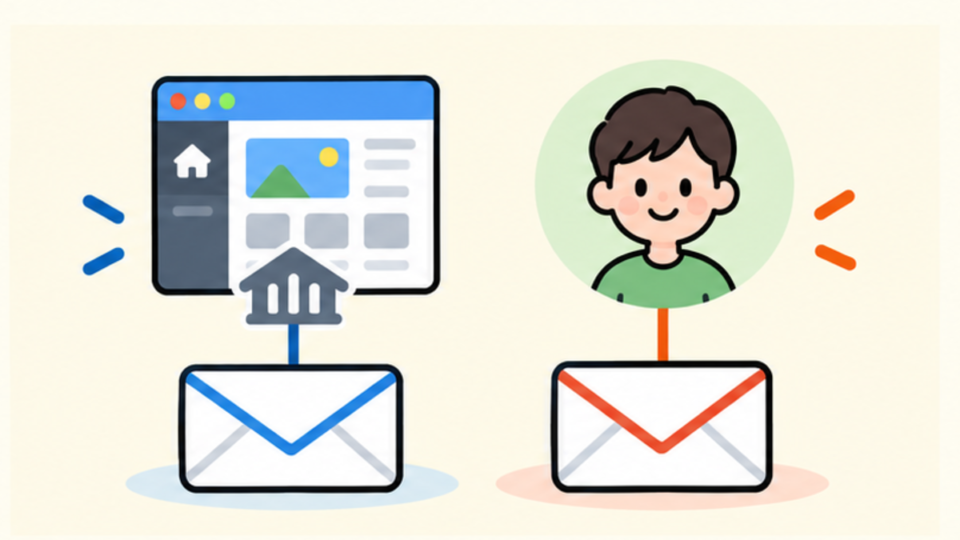 WordPressのサイト管理者メールとユーザーメールの違いを示すイメージ